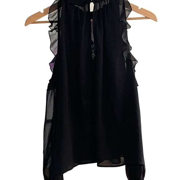 Zara Romantic Cold Shoulder Embroidered Chiffon Ruffle Top Sz. Medium - Picture 6 of 8